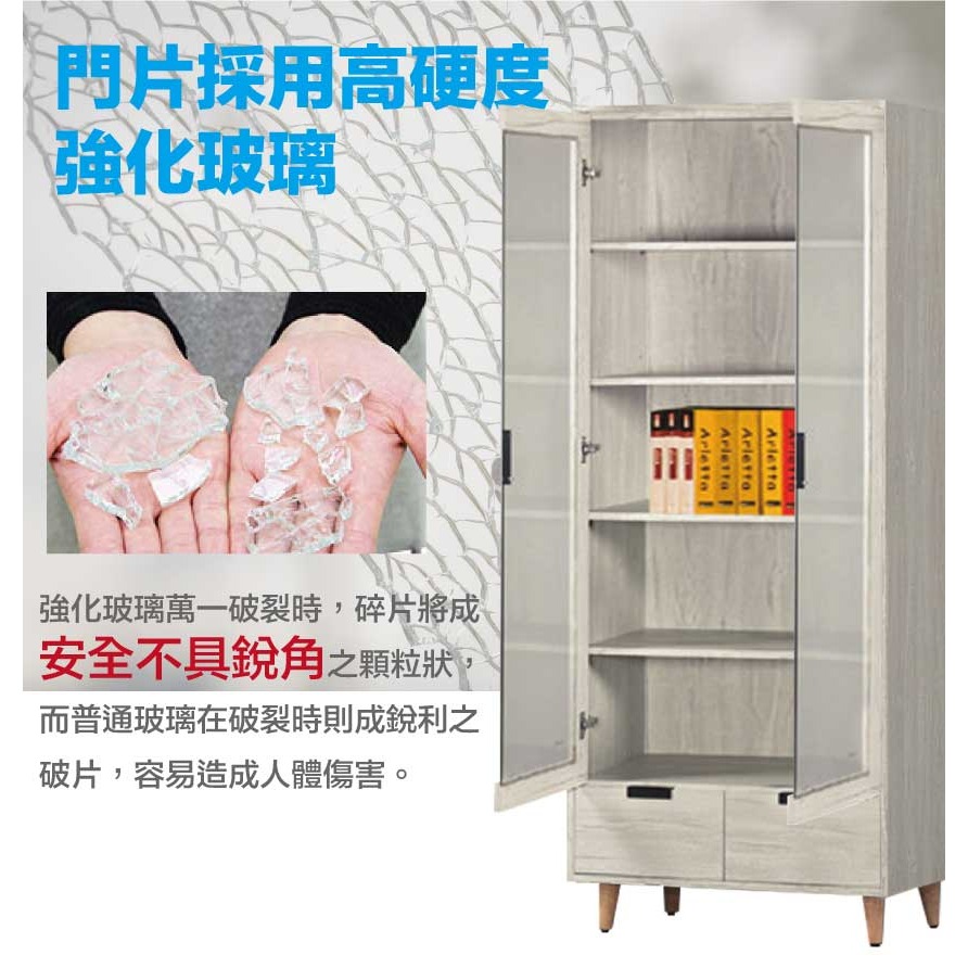 【綠家居】瑪爾2.7尺二門二抽書櫃-細節圖6