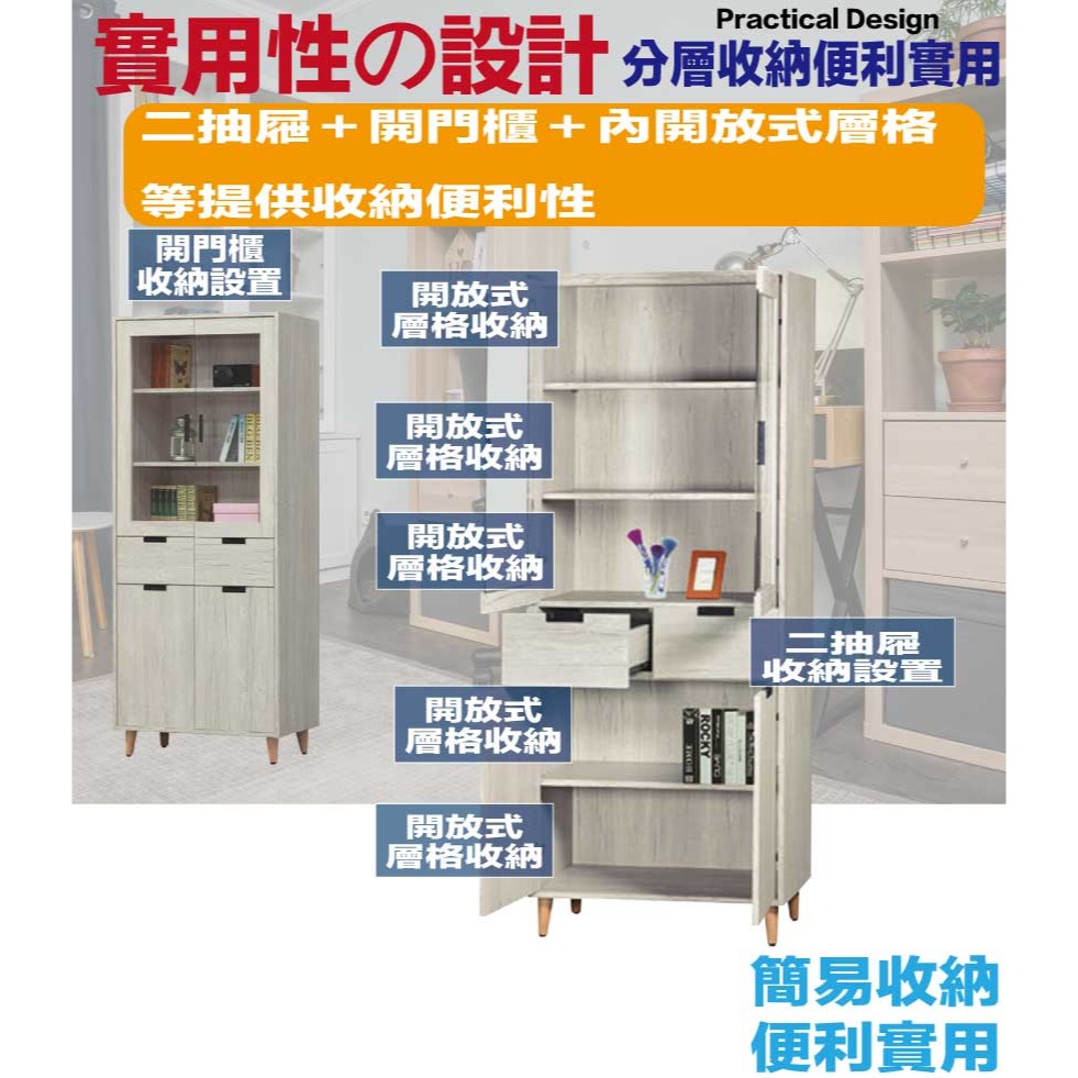 【綠家居】瑪爾2.7尺四門二抽書櫃-細節圖7