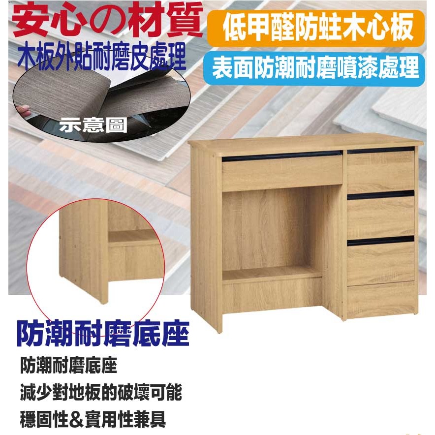 【綠家居】海韻3尺四抽書桌(四色可選)-細節圖5