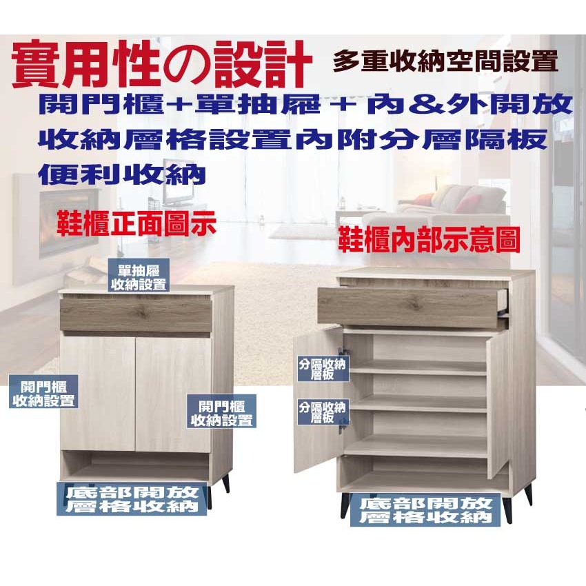 【綠家居】奧凱雙色2.7尺二門單抽鞋櫃-細節圖6