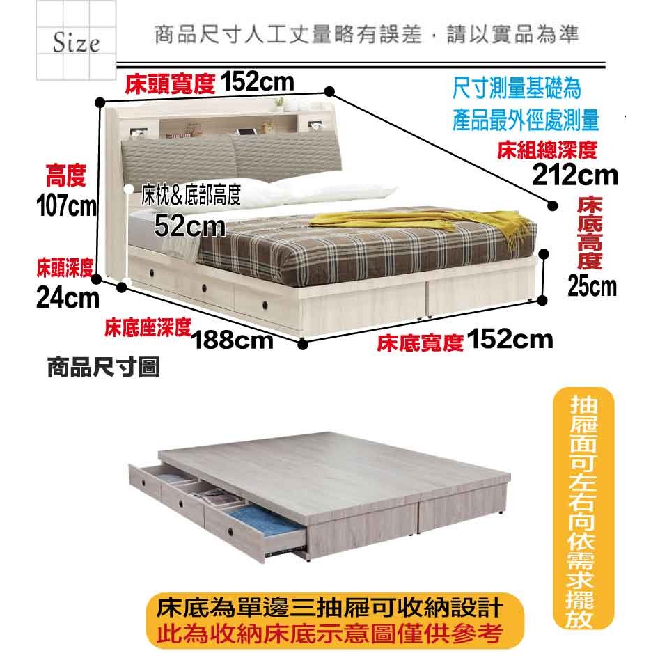 【綠家居】奧斯巴5尺雙人耐刮皮夜燈三抽床台組合(床頭＋三抽床底＋不含床墊)-細節圖10