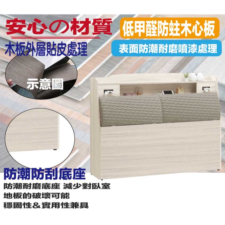 【綠家居】奧斯巴5尺雙人耐刮皮夜燈床頭箱(不含床底＋不含床墊)-細節圖5