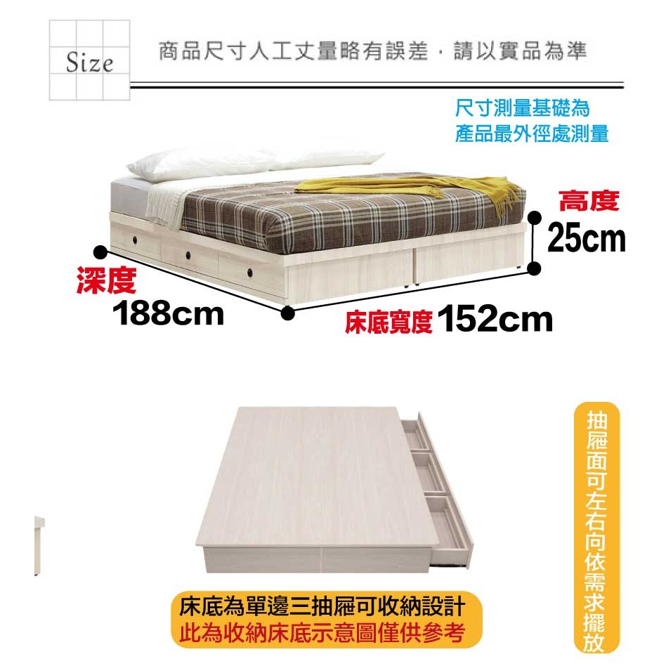 【綠家居】奧斯巴5尺雙人三抽床底(不含床墊)-細節圖8