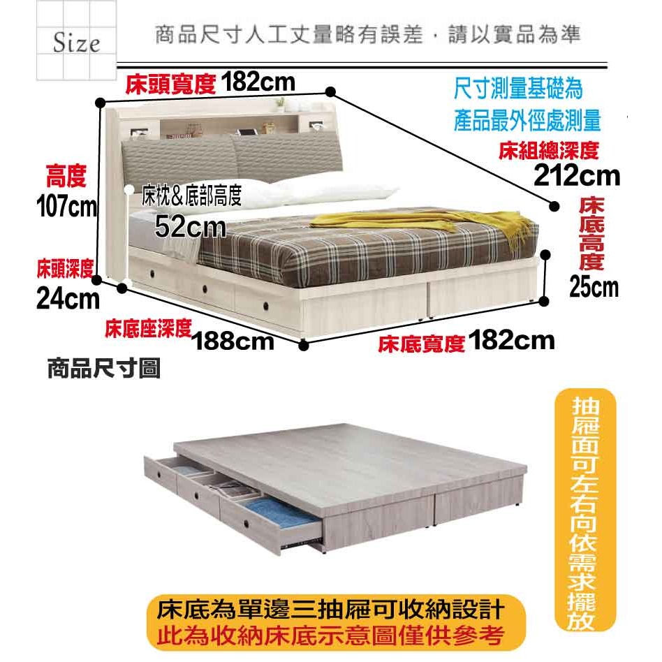 【綠家居】奧斯巴6尺雙人加大耐刮皮夜燈三抽床台組合(床頭＋三抽床底＋不含床墊)-細節圖10