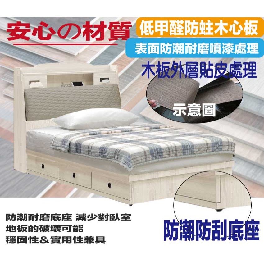 【綠家居】奧斯巴3.5尺單人耐刮皮夜燈三抽床台組合(床頭＋三抽床底＋不含床墊)-細節圖5