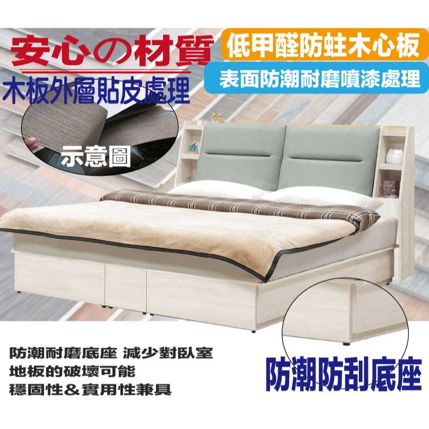 【綠家居】菲可6尺雙人加大耐刮皮可掀三抽床台組合(床頭＋三抽可掀床底＋不含床墊)-細節圖5