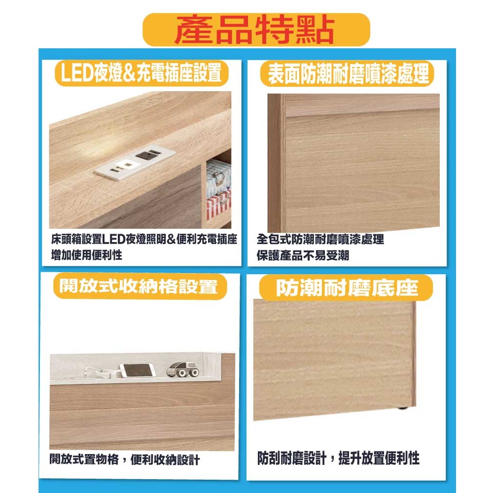 【綠家居】賓利雙色5尺雙人夜燈插座床頭片(不含床底＋不含床墊)-細節圖7