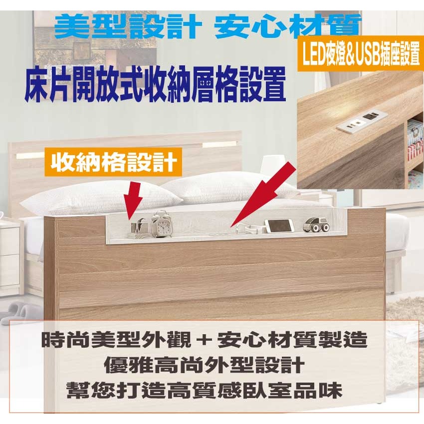 【綠家居】賓利雙色6尺雙人加大夜燈插座床頭片(不含床底＋不含床墊)-細節圖6