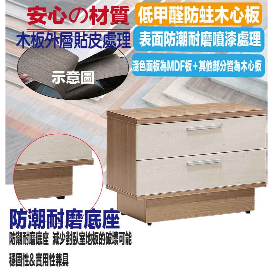 【綠家居】賓利雙色1.9尺二抽床頭櫃-細節圖5