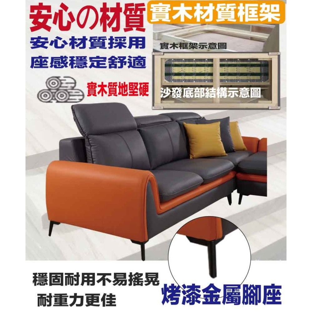 【綠家居】哈特雙色耐刮貓抓布L型沙發組合(三人座＋椅凳)-細節圖6