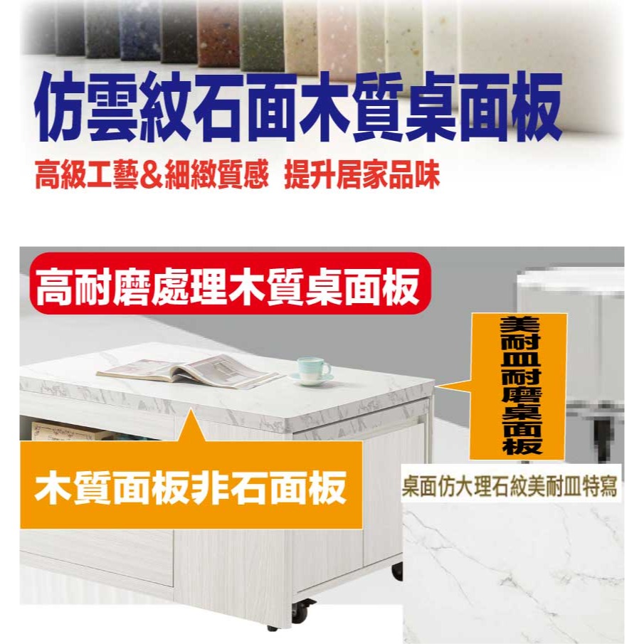 【綠家居】亞畢克伸縮3尺仿石紋大茶几組合(桌面板可伸縮+收納椅凳單張)-細節圖6