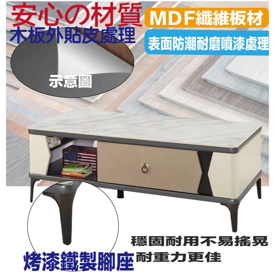 【綠家居】庫克4.3尺岩板二抽大茶几-細節圖5