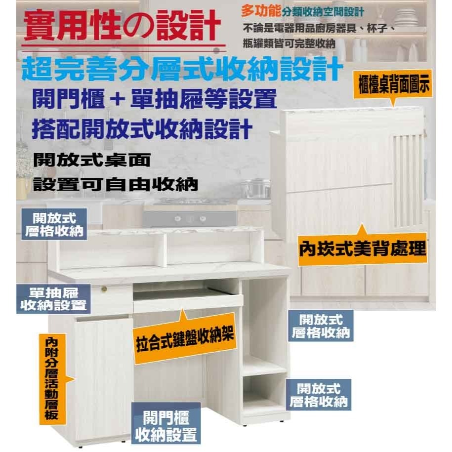 【綠家居】克卡利雙色4尺多功能櫃檯桌櫃-細節圖7