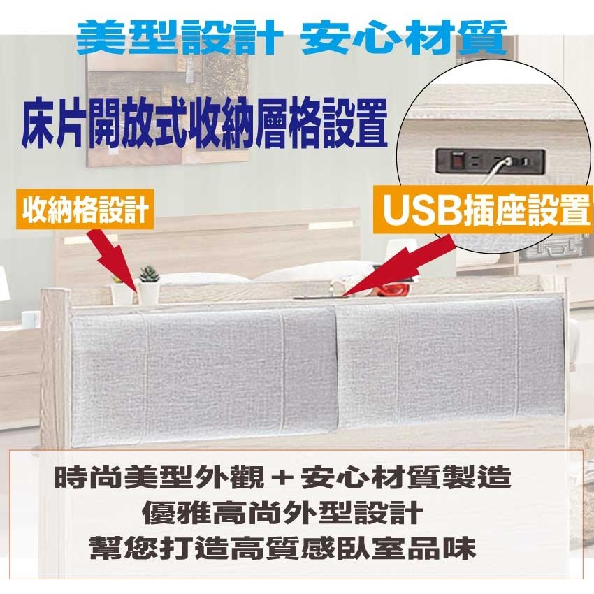 【綠家居】得卡利5尺雙人耐刮皮革插座床頭片(不含床底＋不含床墊)-細節圖6