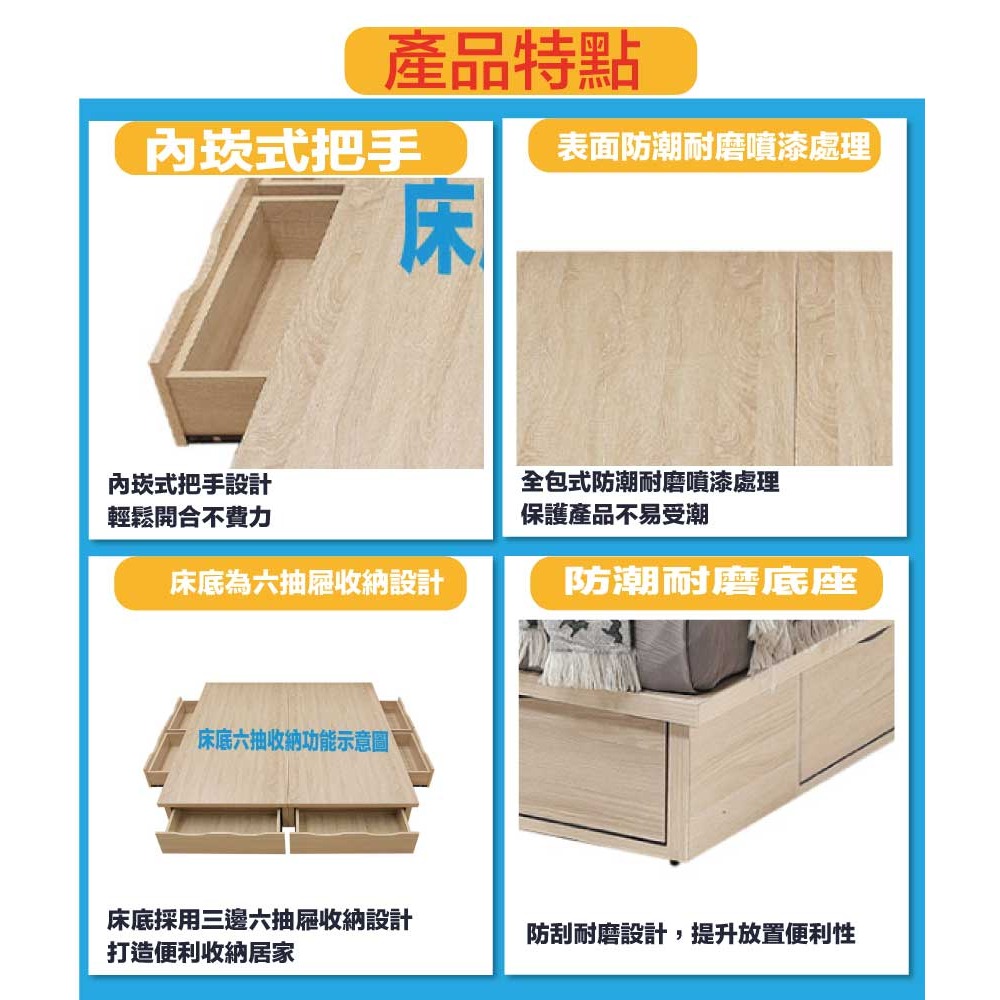 【綠家居】 山多利5尺雙人貓抓布六抽床台組合(床頭＋六抽床底＋不含床墊)-細節圖9