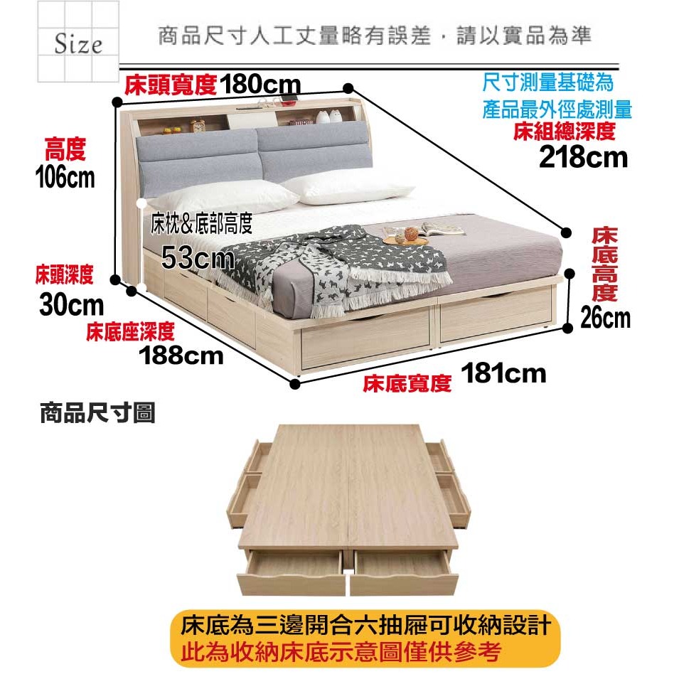 【綠家居】山多利貓抓布6尺雙人加大六抽床台組合(床頭片＋六抽床底＋不含床墊)-細節圖10