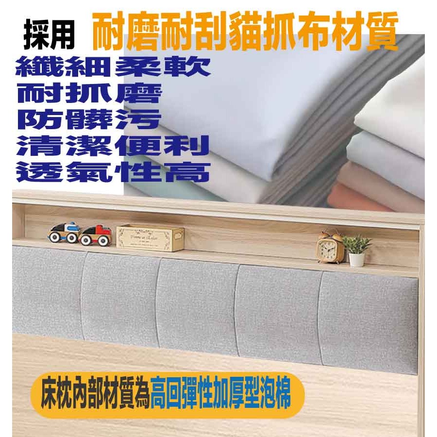 【綠家居】山多利6尺雙人加大貓抓布床頭片(不含床底＋不含床墊)-細節圖6