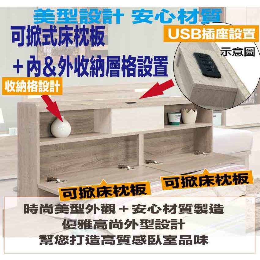 【綠家居】高利5尺雙人插座床頭箱(不含床底＋不含床墊)-細節圖6