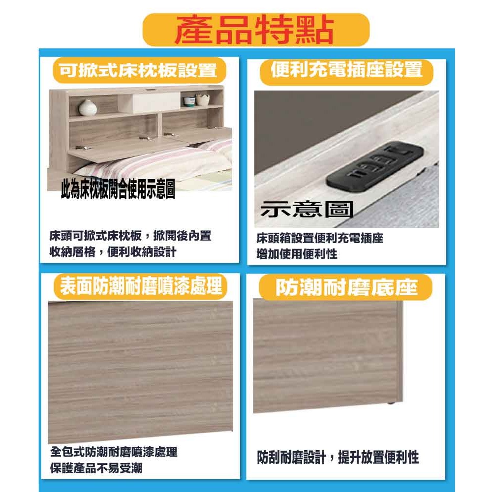 【綠家居】高利6尺雙人加大插座床頭箱(不含床底＋不含床墊)-細節圖7