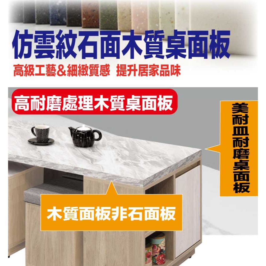 【綠家居】歐克雙色5尺二抽可伸縮大茶几(附二張椅凳)-細節圖6