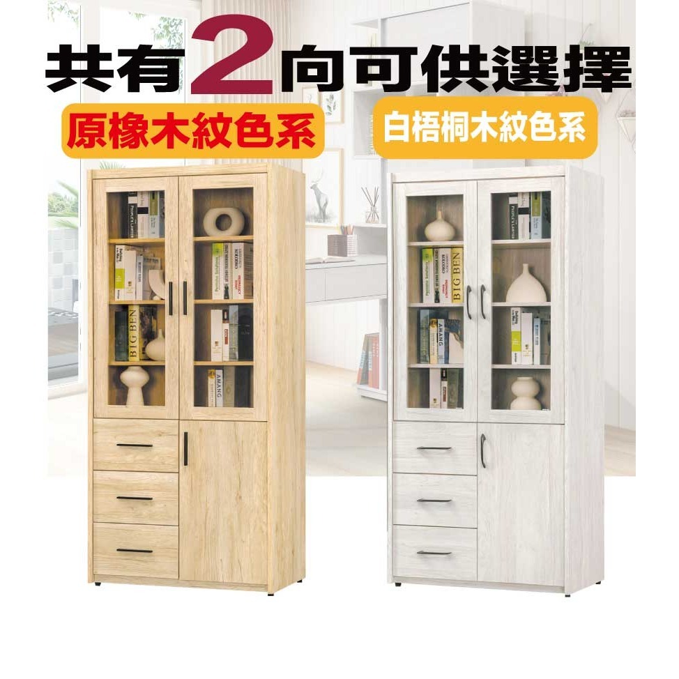 【綠家居】美尼利2.7尺三門三抽書櫃(二色可選)-細節圖10