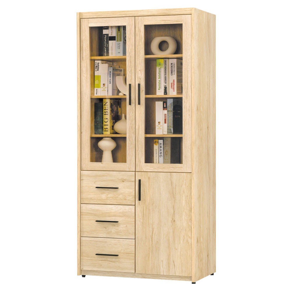 【綠家居】美尼利2.7尺三門三抽書櫃(二色可選)-規格圖11