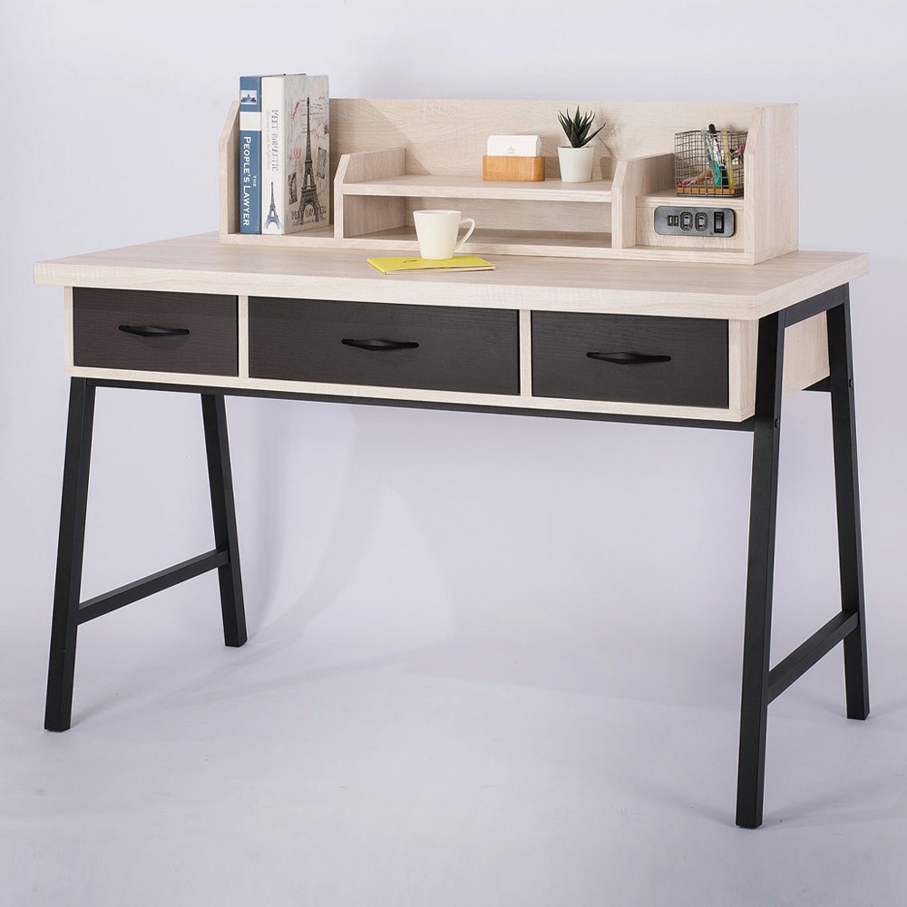 【綠家居】米雅雙色4尺三抽書架書桌組合(三色可選)-規格圖10