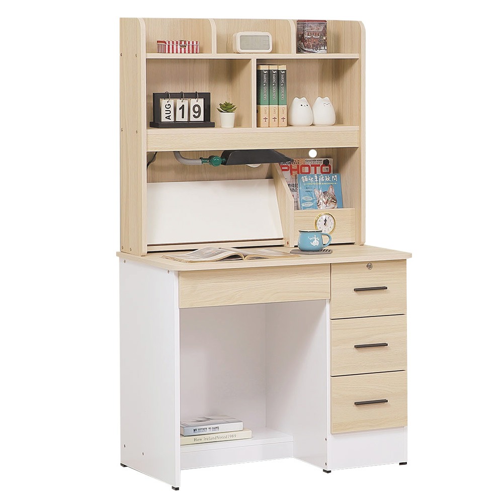 【綠家居】伊達雙色3尺四抽高書桌組合(二色可選＋附LED可調書桌燈)-規格圖11