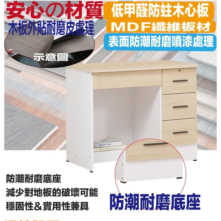 【綠家居】伊達雙色3尺四抽書桌(二色可選)-細節圖5
