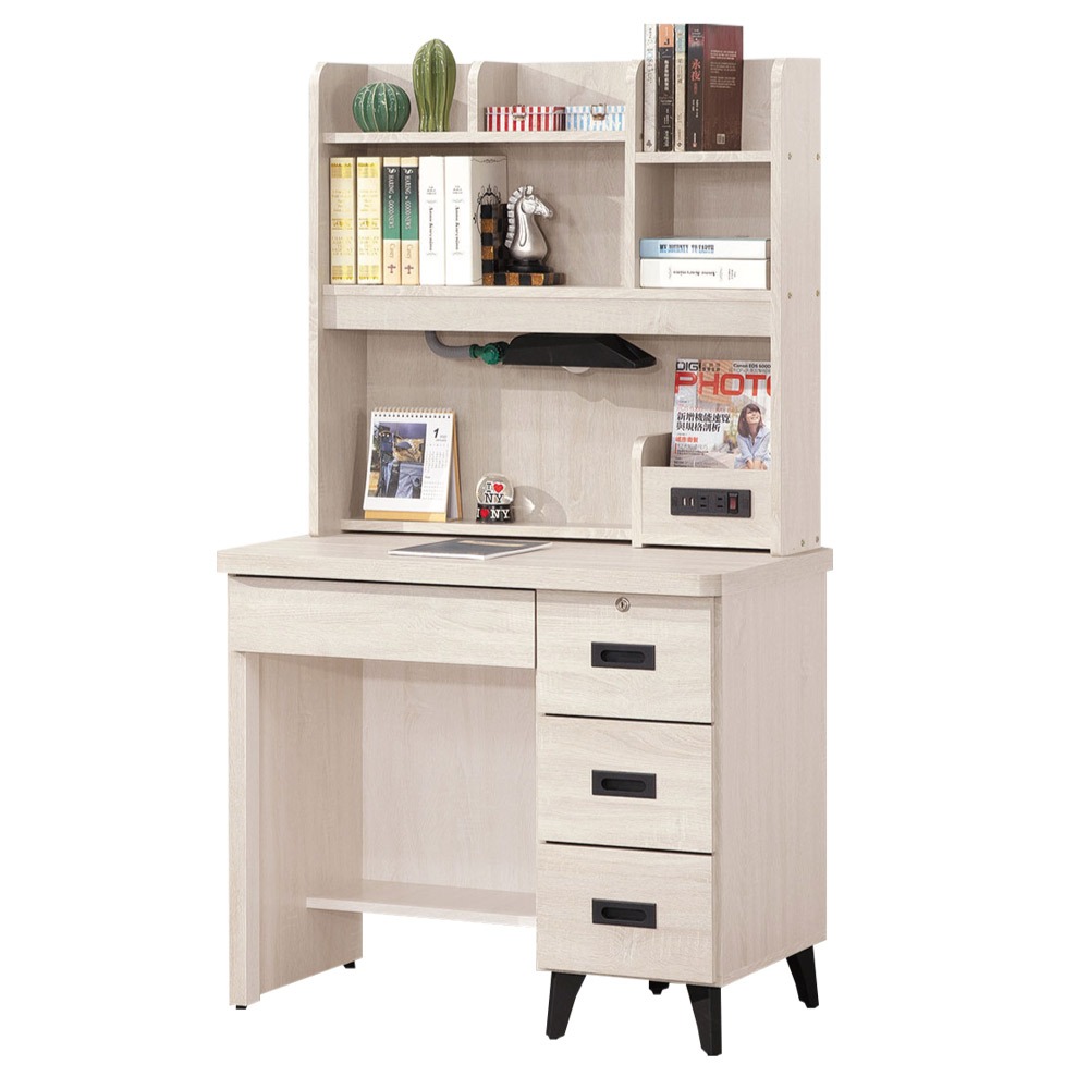 【綠家居】伊達2.9尺四抽插座高書桌組合(三色可選＋附LED可調書桌燈)-規格圖11