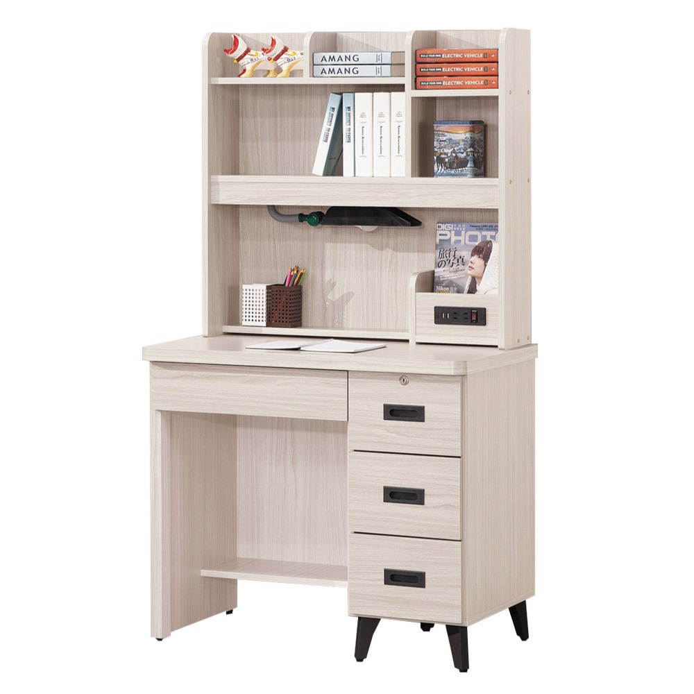 【綠家居】伊達2.9尺四抽插座高書桌組合(三色可選＋附LED可調書桌燈)-規格圖11