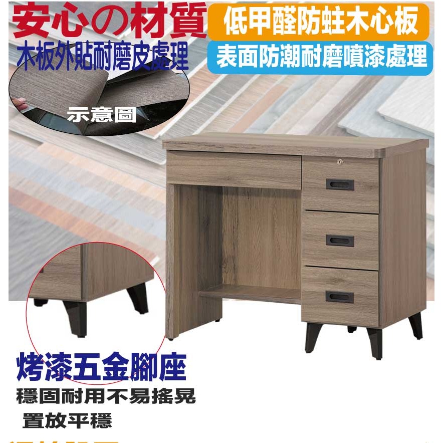 【綠家居】伊達2.9尺四抽書桌(三色可選)-細節圖5