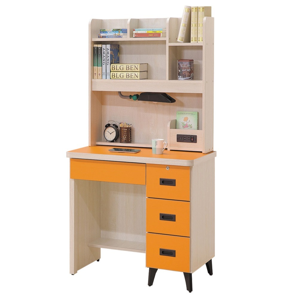 【綠家居】馬達2.9尺四抽插座高書桌組合(六色可選＋附LED可調書桌燈)-規格圖11