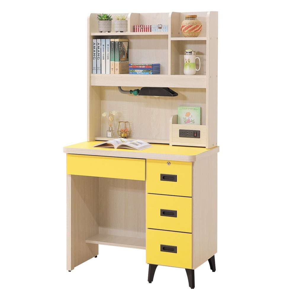 【綠家居】馬達2.9尺四抽插座高書桌組合(六色可選＋附LED可調書桌燈)-規格圖11