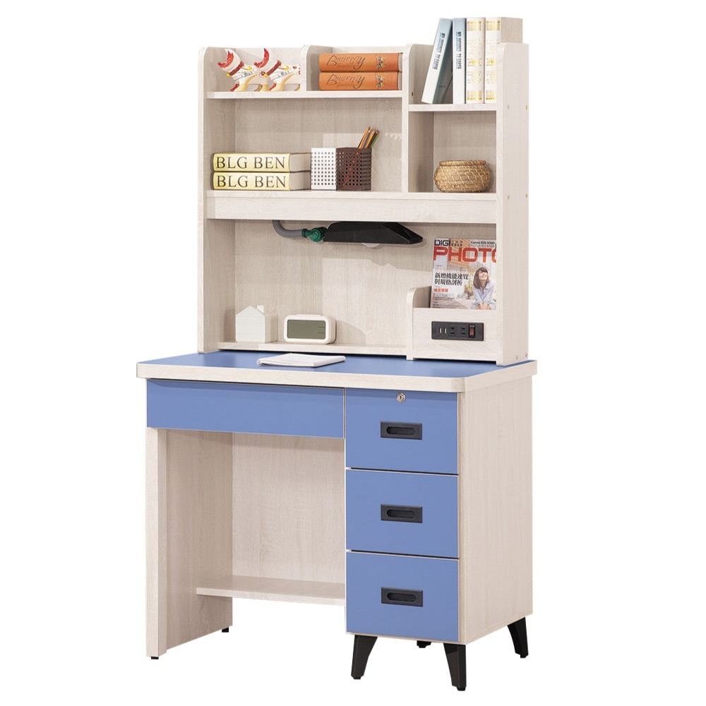 【綠家居】馬達2.9尺四抽插座高書桌組合(六色可選＋附LED可調書桌燈)-規格圖11