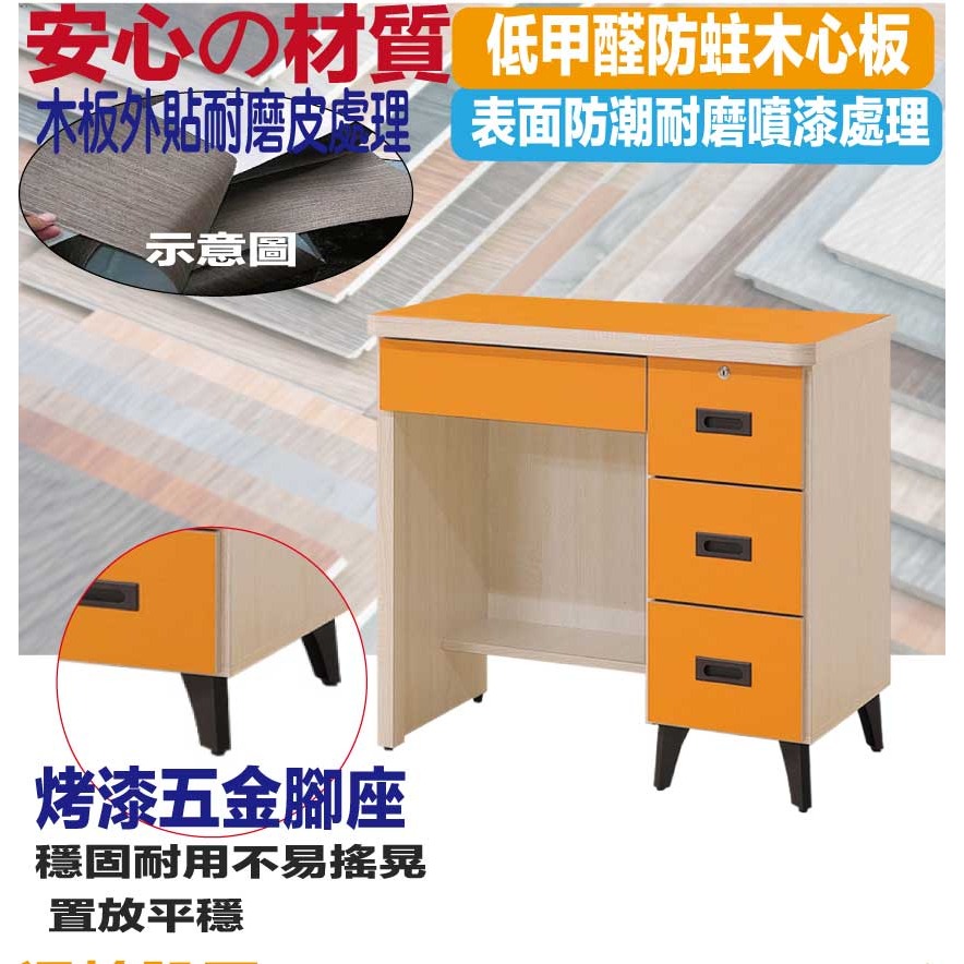 【綠家居】馬達2.9尺四抽書桌(六色可選)-細節圖5