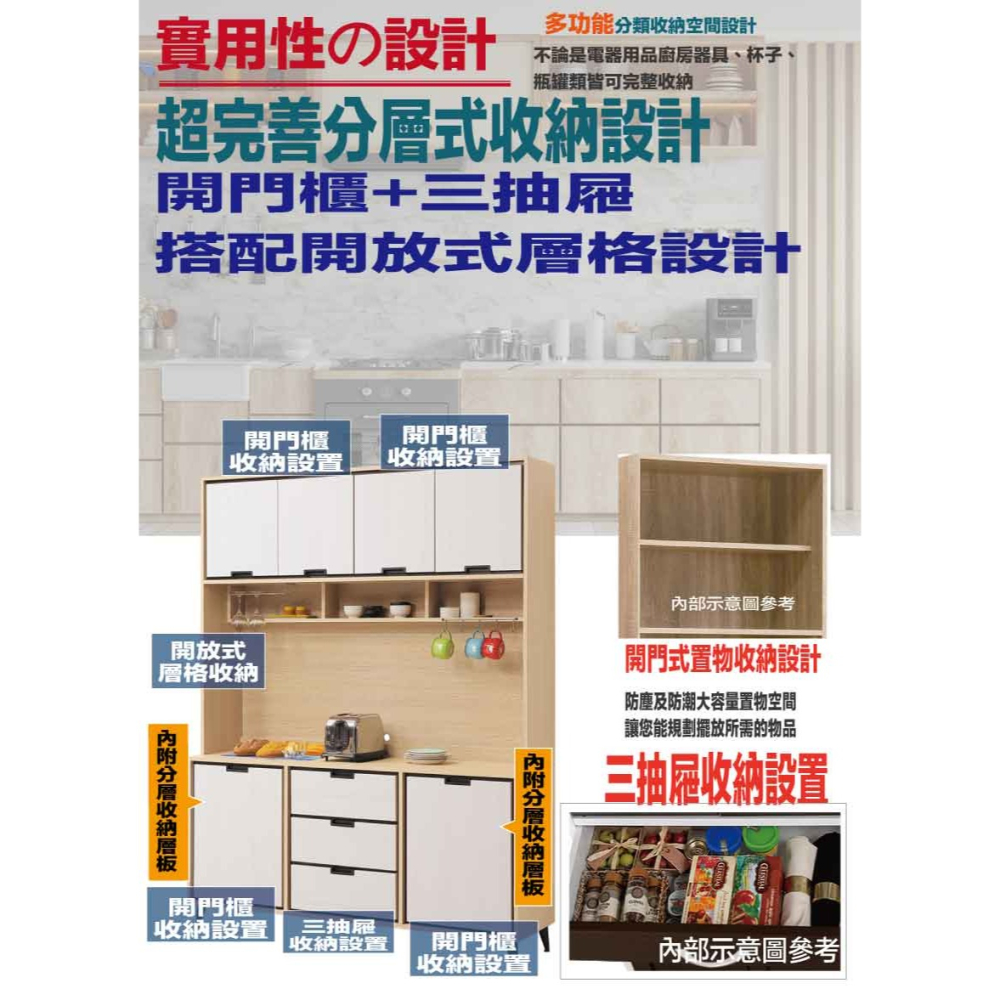 【綠家居】亞卡利雙色5尺六門三抽高餐櫃組合-細節圖7