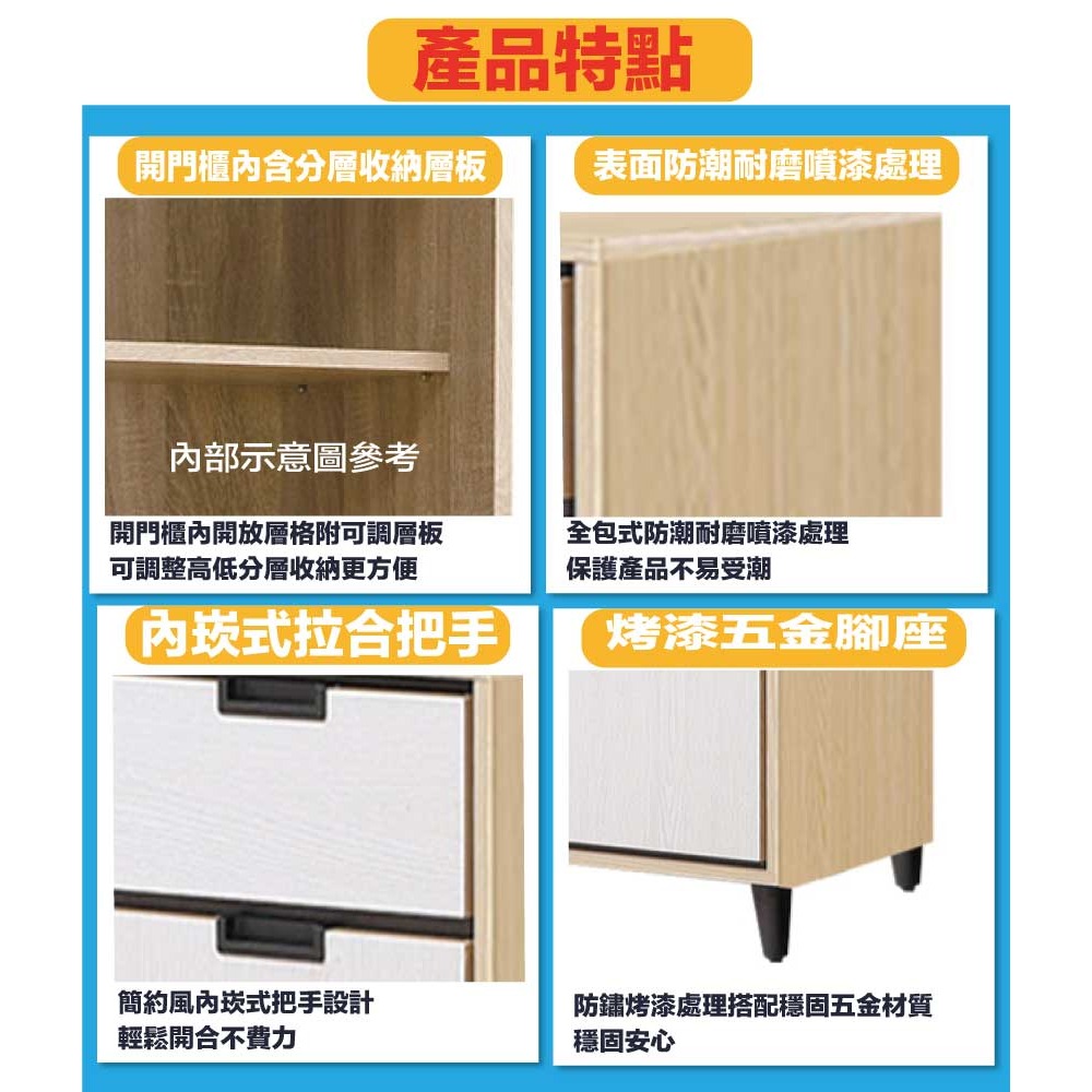 【綠家居】亞卡利雙色5尺六門三抽高餐櫃組合-細節圖8