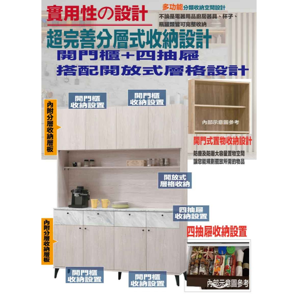 【綠家居】高盛5尺八門四抽雙色高餐櫃組合-細節圖8