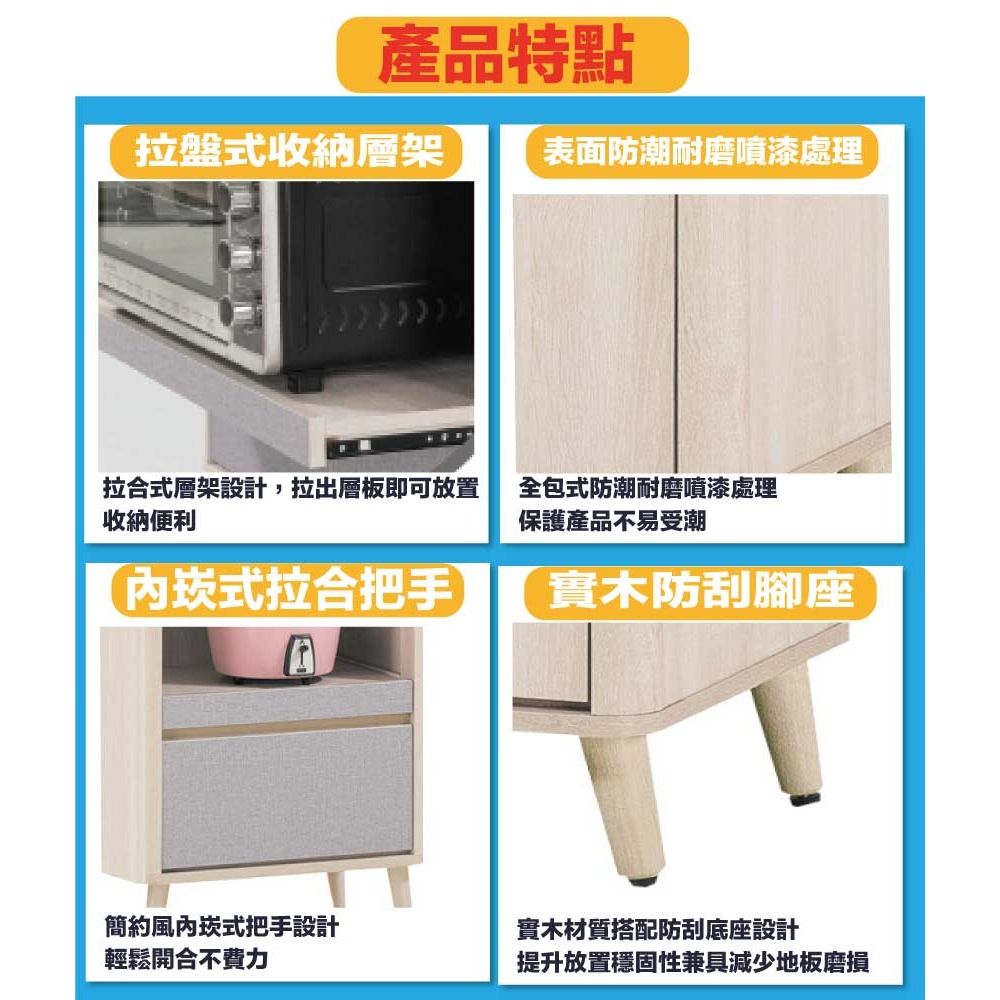 【綠家居】愛利雙色2尺二門單抽拉盤電器櫃/高餐櫃-細節圖7