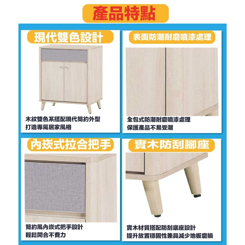 【綠家居】愛利雙色2尺二門單抽低餐櫃-細節圖8