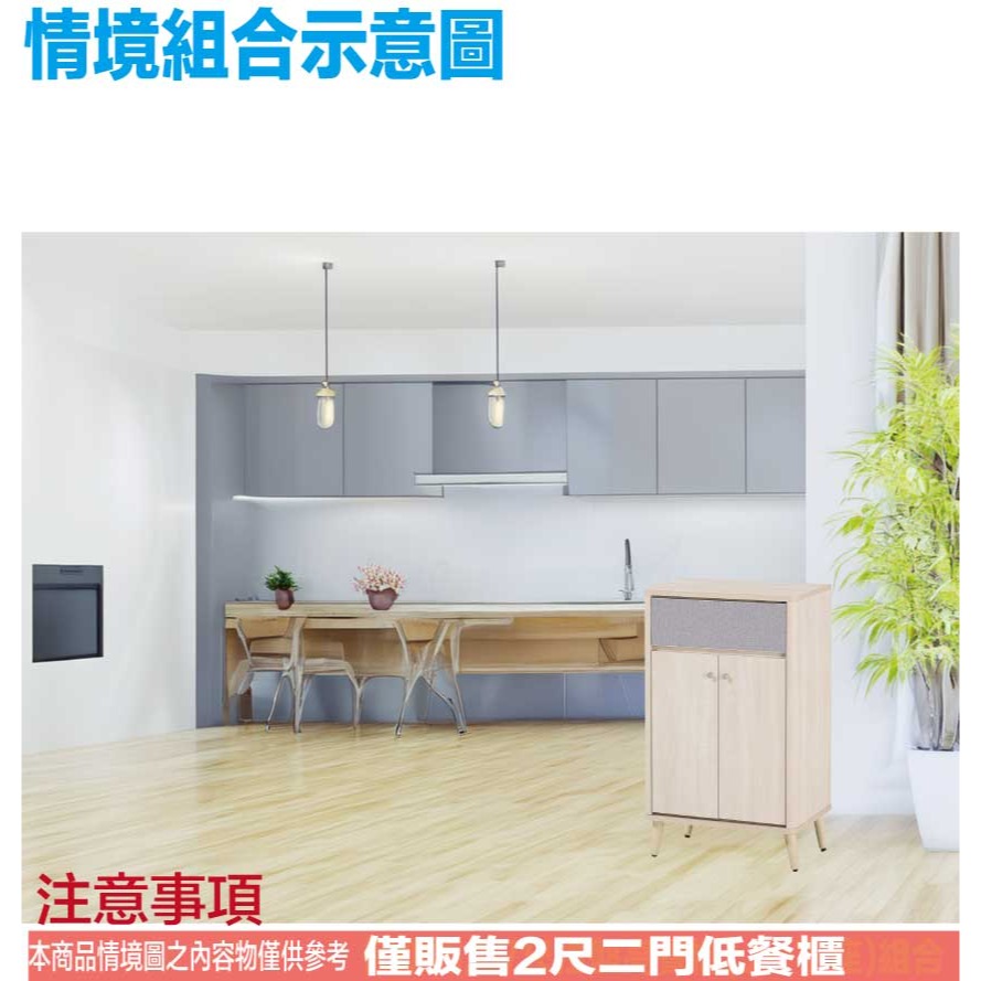 【綠家居】愛利雙色2尺二門單抽低餐櫃-細節圖10