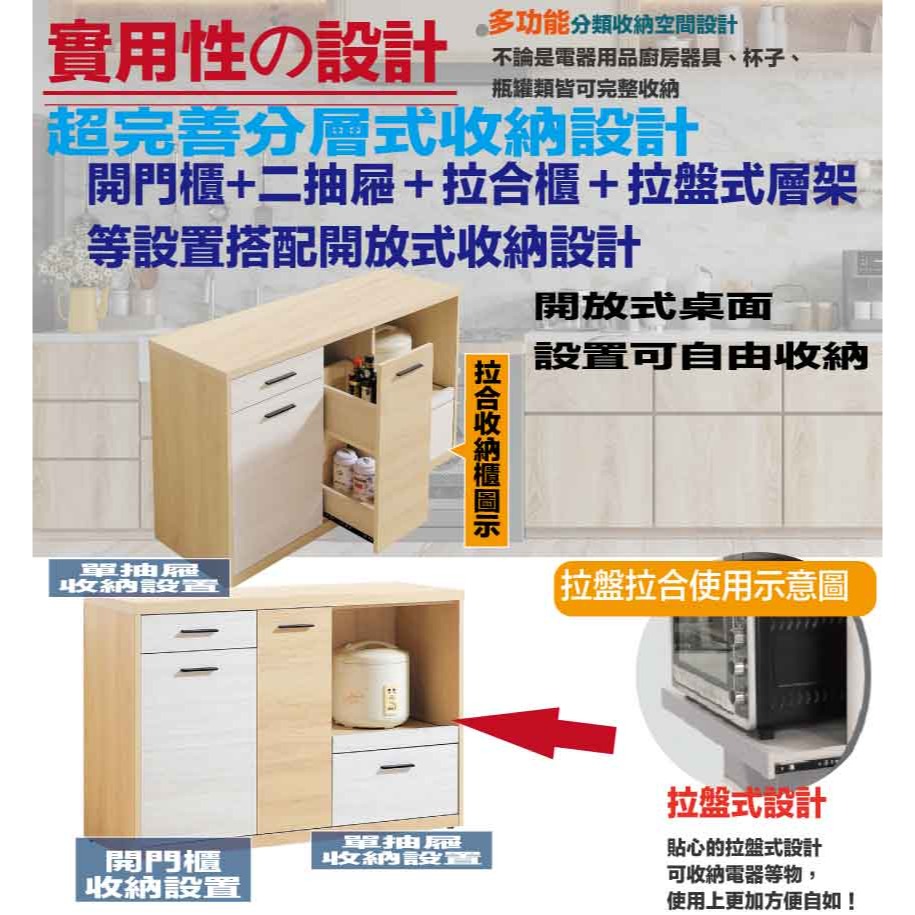 【綠家居】哥利雙色4尺單門二抽拉盤低餐櫃-細節圖7