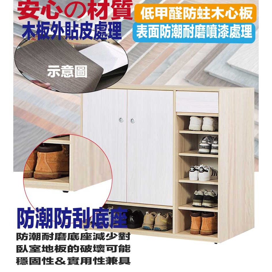【綠家居】高格雙色3.8尺二門單抽鞋櫃-細節圖5