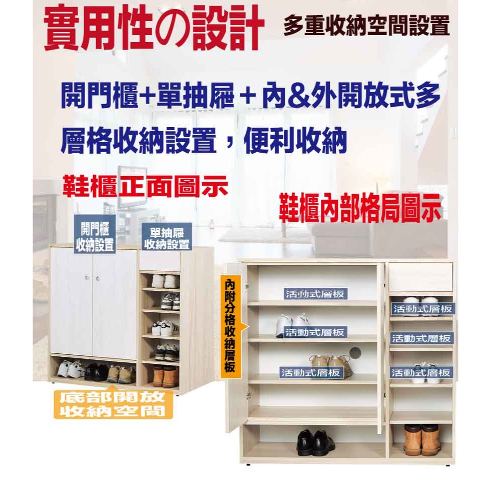 【綠家居】高格雙色3.8尺二門單抽鞋櫃-細節圖7