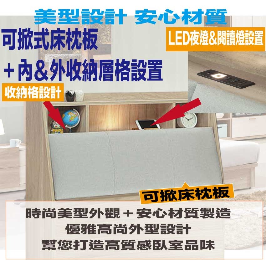 【綠家居】畢克爾3.5尺單人耐刮皮革夜燈床頭箱(不含床底＋不含床墊)-細節圖6