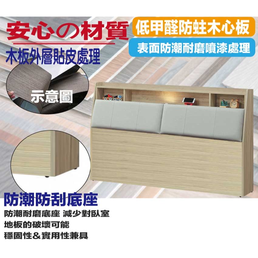 【綠家居】畢克爾6尺雙人加大耐刮皮革夜燈床頭箱(不含床底＋不含床墊)-細節圖5