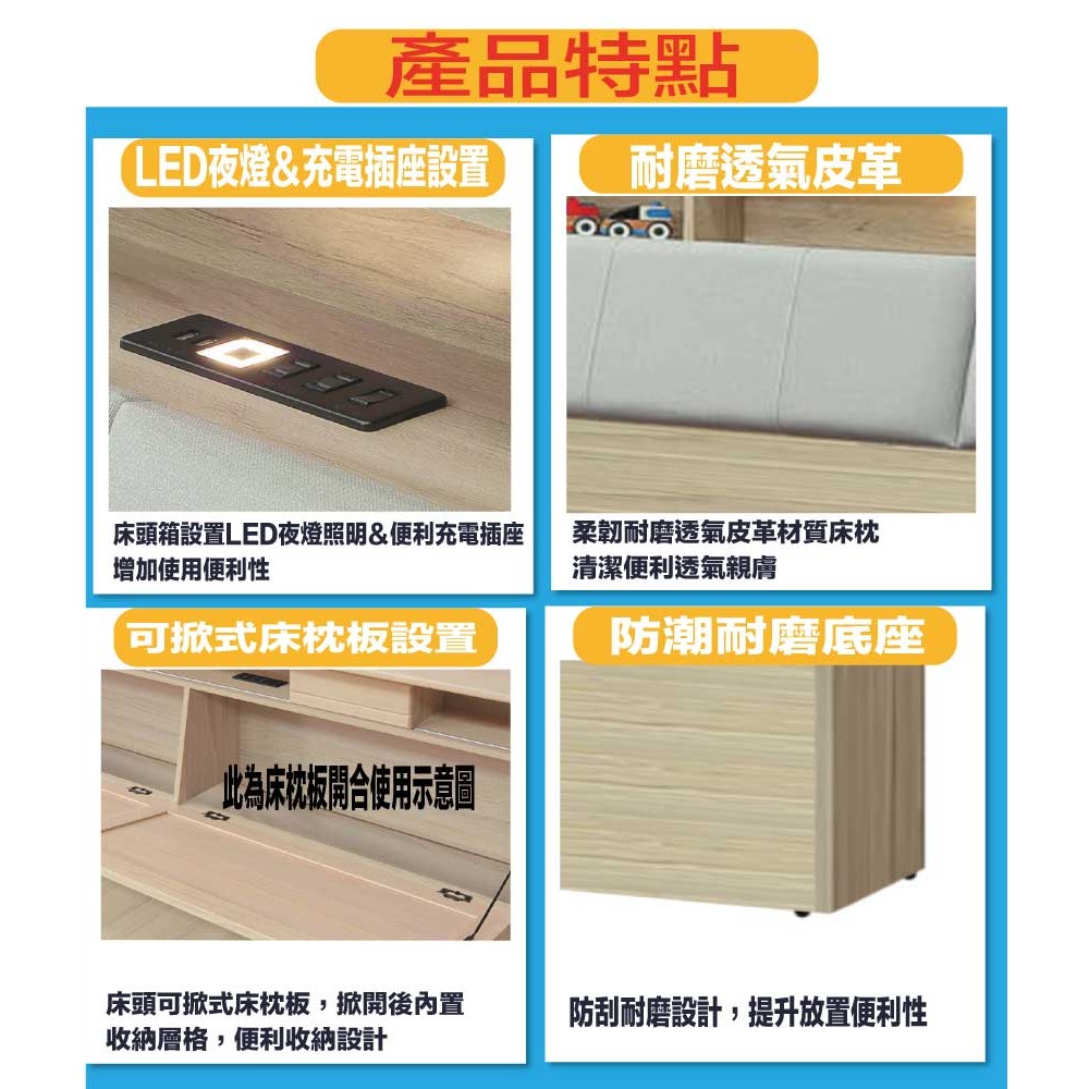 【綠家居】畢克爾6尺雙人加大耐刮皮革夜燈床頭箱(不含床底＋不含床墊)-細節圖8