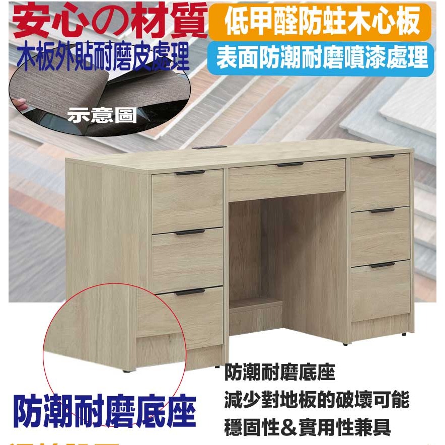 【綠家居】畢克爾4尺七抽書桌(桌面插座設置)-細節圖5