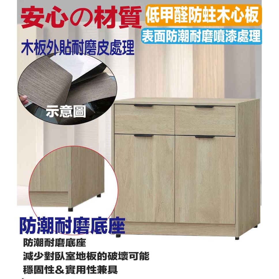 【綠家居】畢克爾2.7尺二門二抽低餐櫃-細節圖5